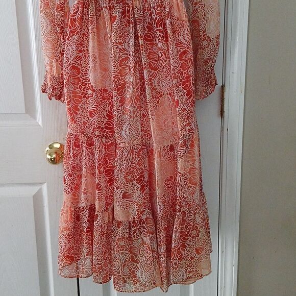 JUST…TAYLOR Orange And Cream Colored Chiffon Midi Dress Sz 10 NWOT - Picture 7 of 9